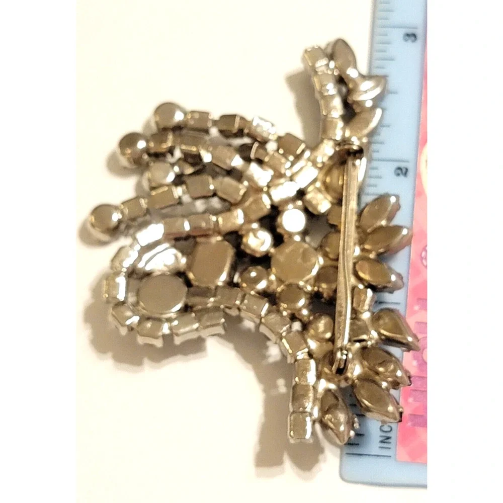 Vintage Large Rhinestone Flower Brooch Pin, 3
